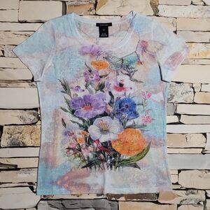 S | Alison Sheri | Sheer Floral Graphic T-Shirt